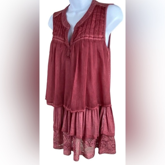 Artesia Layered Ruffle Lace Tunic Tank Shirt Women XL Dusty Rose Boho NWOT!! - Picture 2 of 12